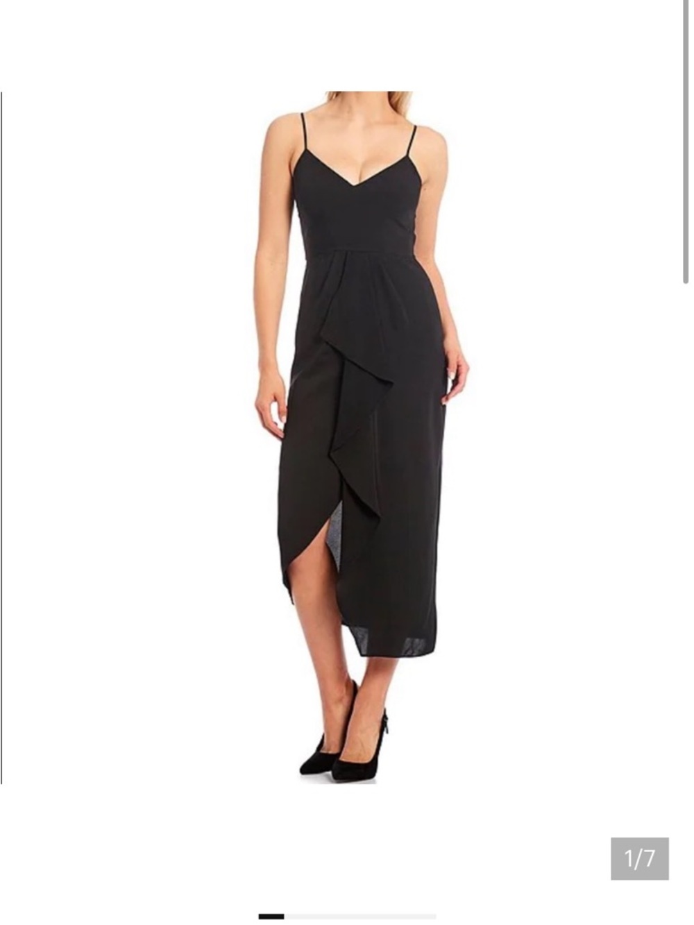 Gianni Bini Black Spaghetti-Strap Ruffle Midi Dress